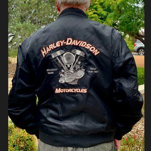Harley Davidson Men's L Black Nylon Bomber Jacket